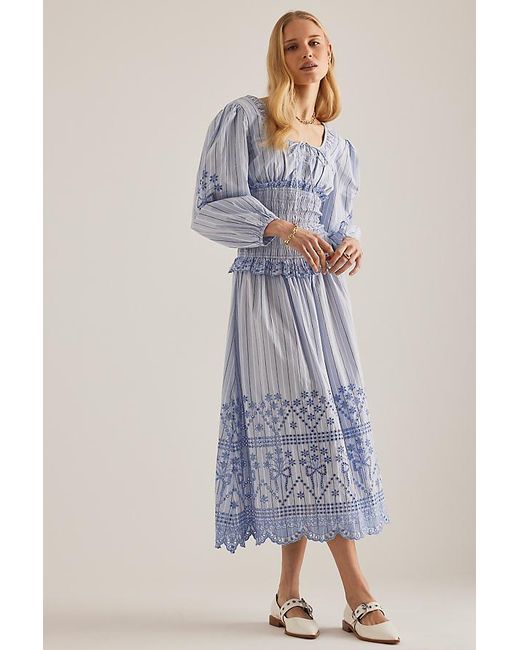 Damson Madder Blue Nola Shirred Midi Dress