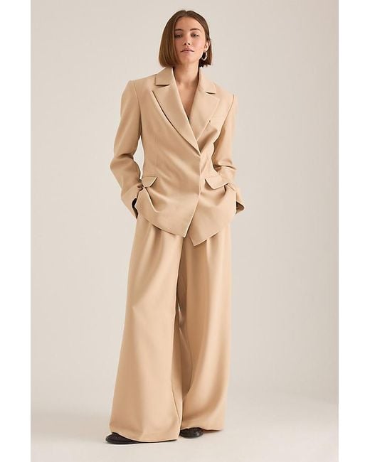 Anthropologie Natural By Hourglass Woven Single-Breasted Blazer