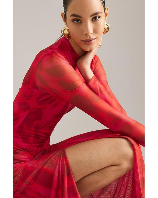 Bardot Red Lea Floral Mesh Midi Dress