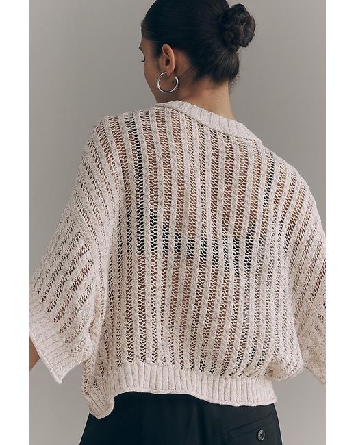 By Anthropologie Brown Goldie Corded Mesh Crew-Neck Jumper