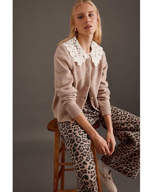 Anthropologie Brown Crochet Collar Cardigan