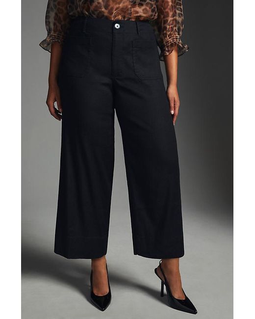 Maeve Blue The Colette Cropped Wide-Leg Trousers By Linen Edition