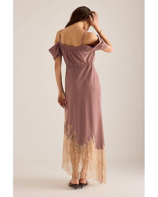 Bl-nk Natural Satin Off-Shoulder Lace Midi Dress