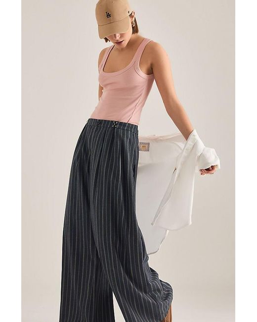 By Anthropologie Blue Ribbed Scoop Tank Top