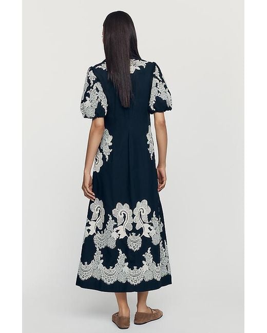 By Anthropologie Blue Button-Front Appliqué Midi Dress