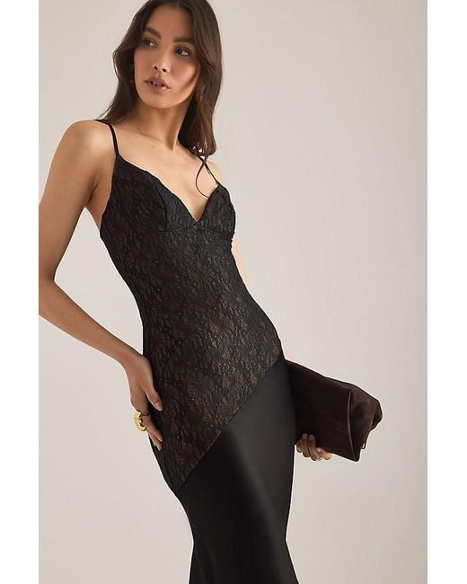 Bardot Black Aralia Satin Lace Asymmetric Maxi Dress