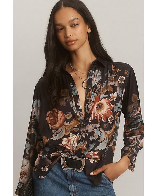 Anthropologie Brown By Relaxed Long-Sleeve Floral Shirt