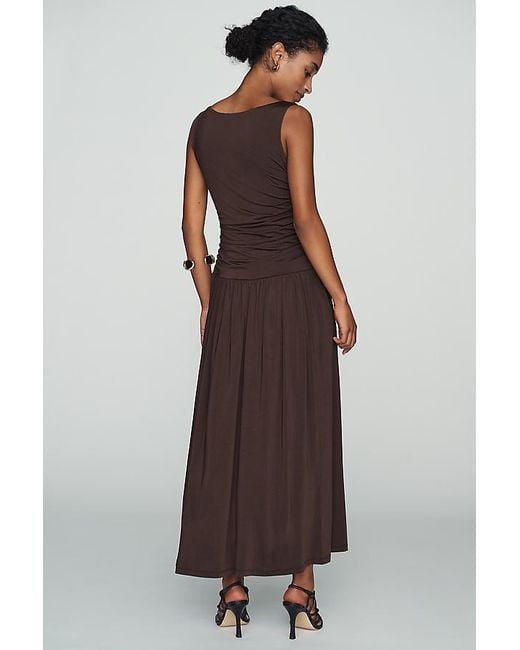 By Anthropologie Brown Sleeveless Boat-Neck Drop-Waist Maxi Dress