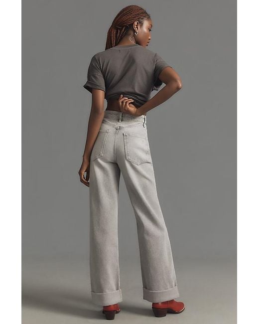 Pilcro Gray High-Rise Wide-Leg Cuff Jeans