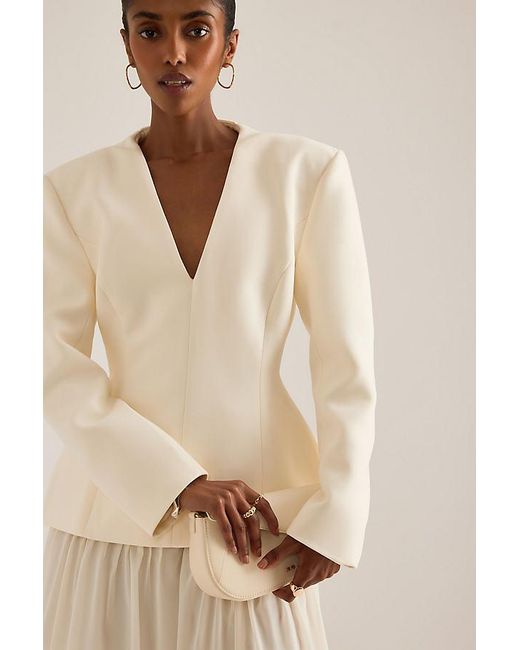 Odd Muse Natural Structured Long-Sleeve Cinched Top