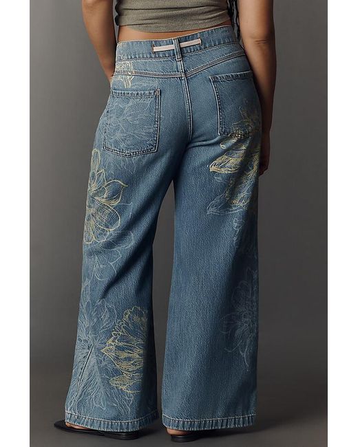 Pilcro Blue High-Rise Wide-Leg Drawstring Jeans