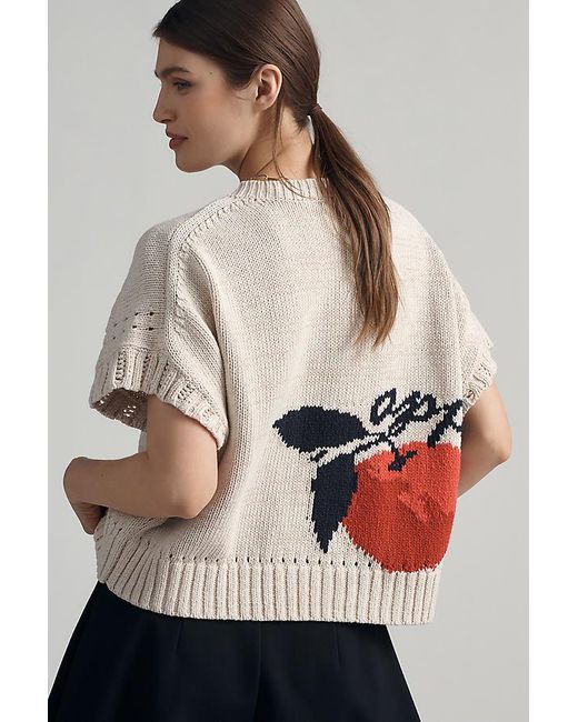 Maeve Gray Short-Sleeve Crew-Neck Veggie Motif Graphic Jumper