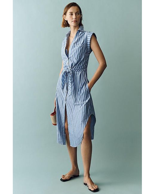 Pilcro Blue Sleeveless Wrap Shirt Dress