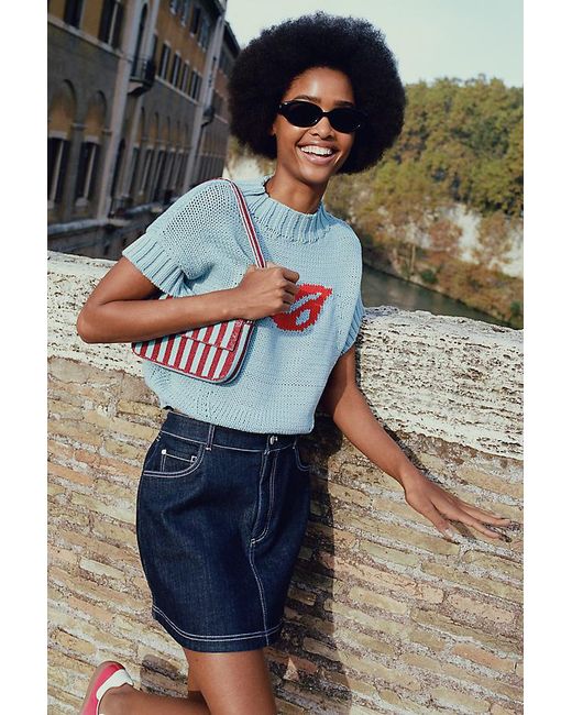 Pilcro Blue Denim Bow Mini Skirt
