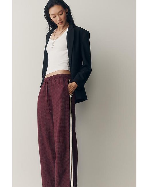 Maeve Blue Check Side-Stripe Track Pants