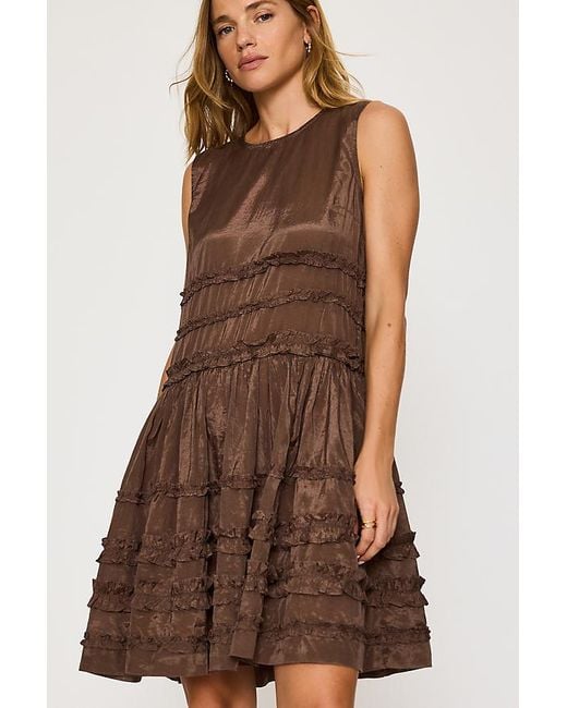 Damson Madder Brown Reed Ruffle Sheer Midi Dress