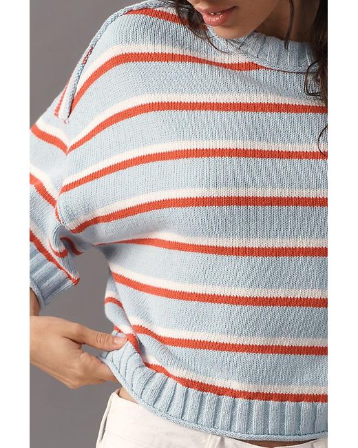 By Anthropologie Red The Goldie Cotton Crew Neck Jumper