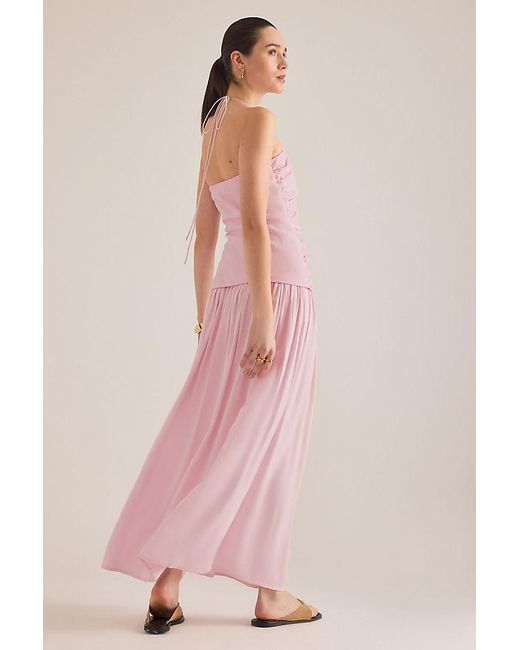 Faithfull The Brand Pink Notte Ruched Drop-Waist Maxi Dress