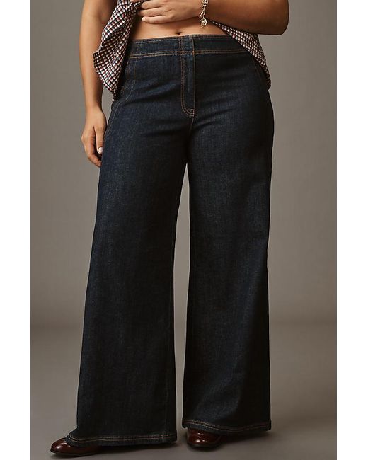 Maeve Blue Scallop-Edge High-Rise Wide-Leg Jeans