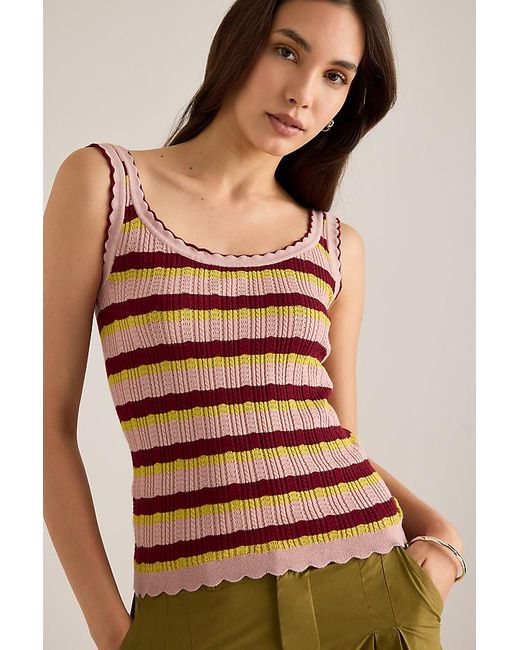 By Anthropologie Brown Pointelle Scallop Tank Top