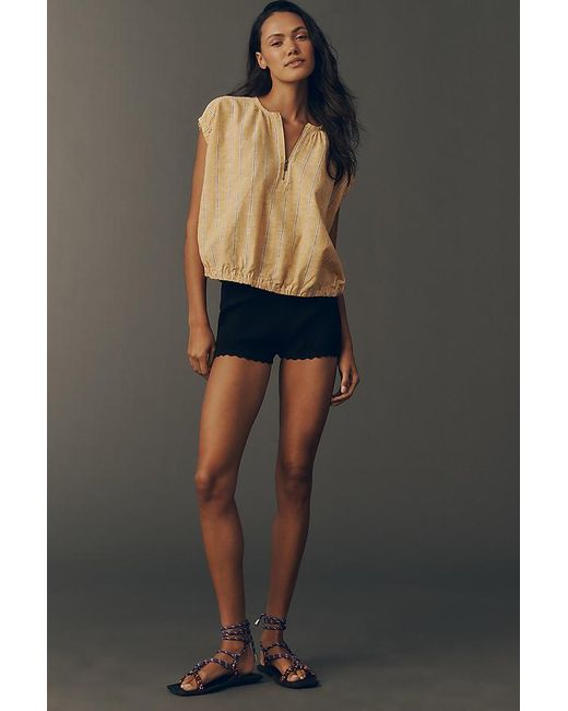 Pilcro Black 100% European Linen Zip-Front Blouse