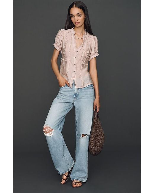 Pilcro Multicolor Short-Sleeve Ruffle Blouse