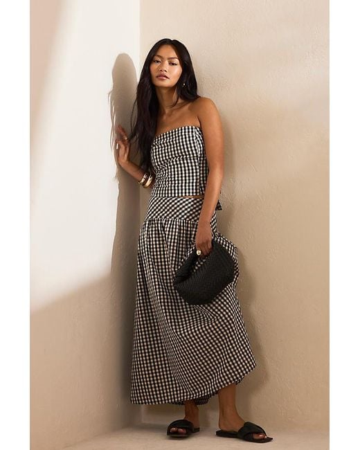 By Anthropologie Gingham Drop-Waist Midi Skirt in Brown | Lyst UK