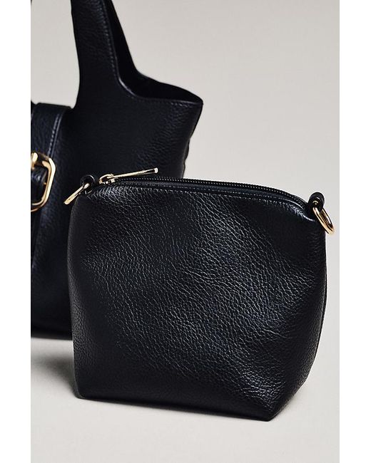 By Anthropologie Black Pebbled Bucket Tote Bag