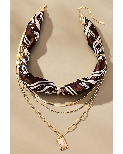 By Anthropologie Brown Scarf & Chain Necklace