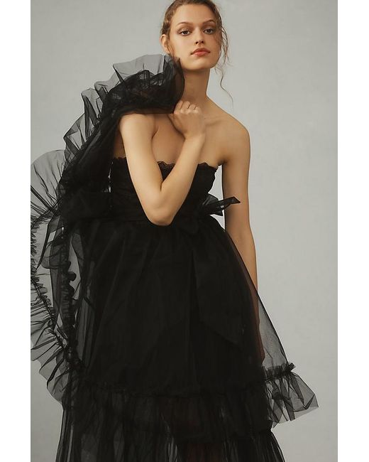 Pilcro Black Strapless Detachable Tulle Lace Midi Dress