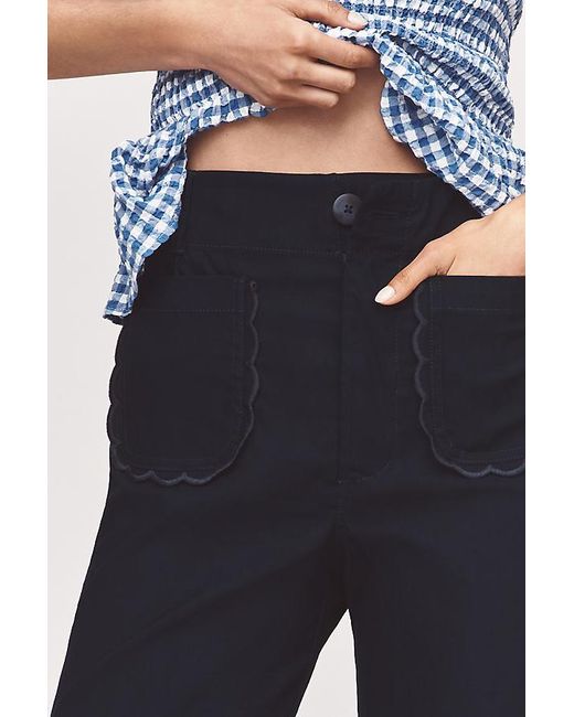 Maeve Blue The Colette Scallop-Pocket Crop Wide-Leg Trousers By