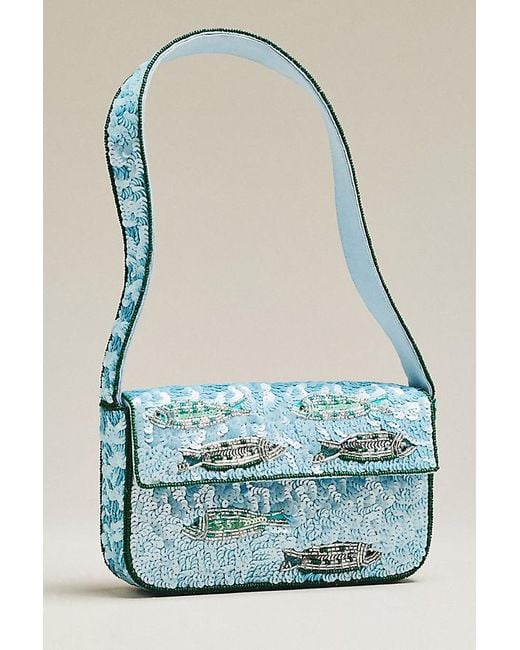 By Anthropologie Blue The Fiona Beaded Bag: Animal Edition