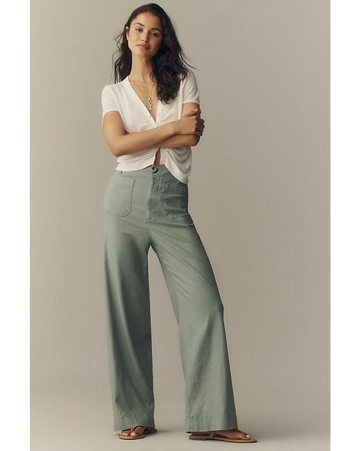 Maeve Blue The Colette Beachy Linen Full-Length Wide-Leg Trousers By