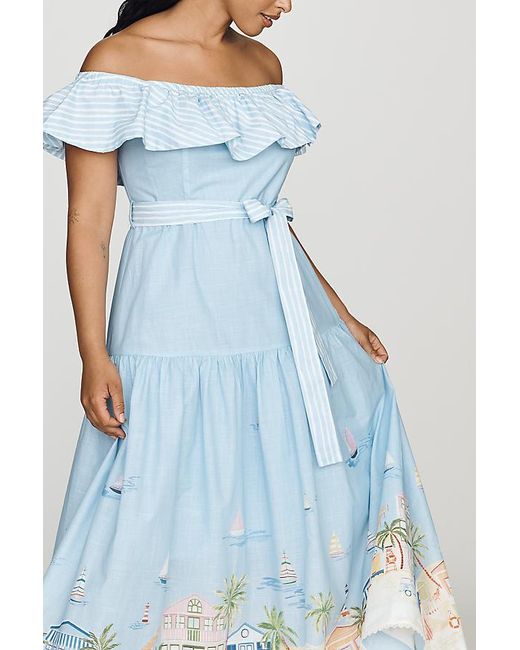 En Saison Blue Dawn Cotton Off-Shoulder Midi Dress