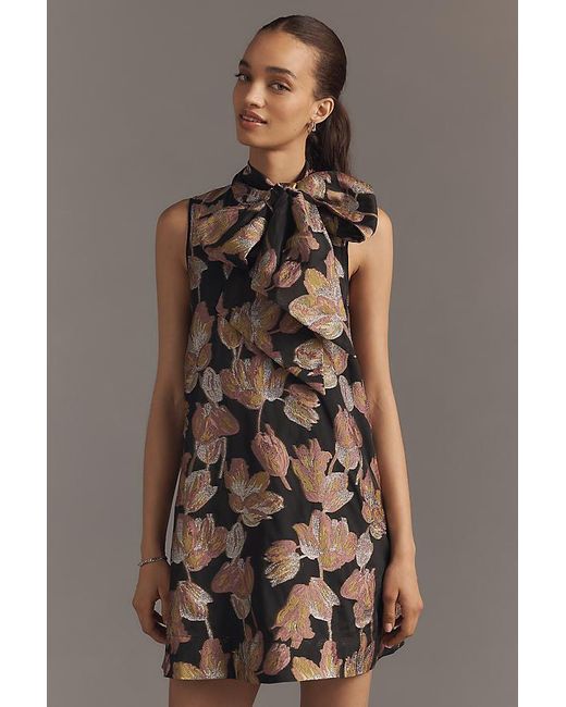 Maeve Brown The Caroline Sleeveless Tie-Neck Mini Dress By