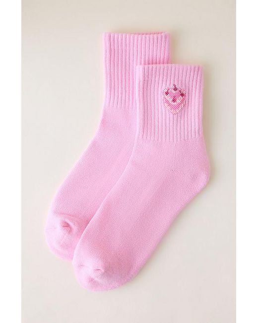 By Anthropologie Pink Icon Crew Socks