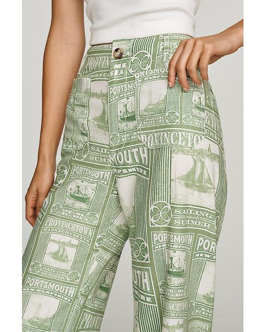 Maeve Green The Colette Cropped Wide-Leg Trousers By Printed Linen Edition