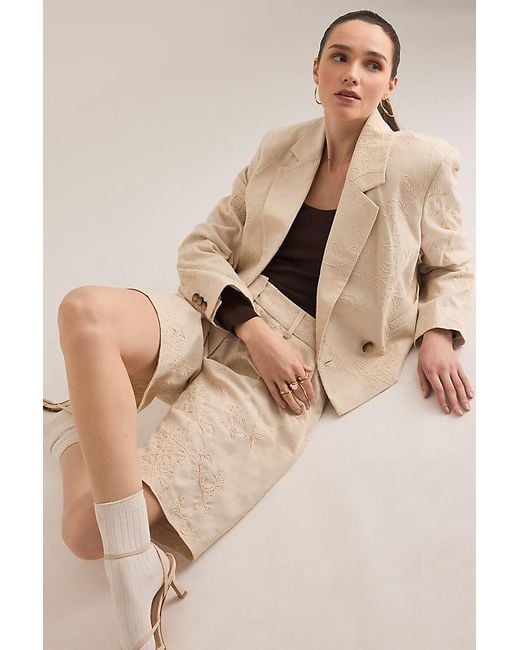 Maeve Natural Embroidered Cropped Blazer