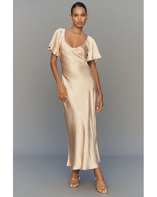 By Anthropologie Gray Short-Sleeve Open-Back Maxi Dress