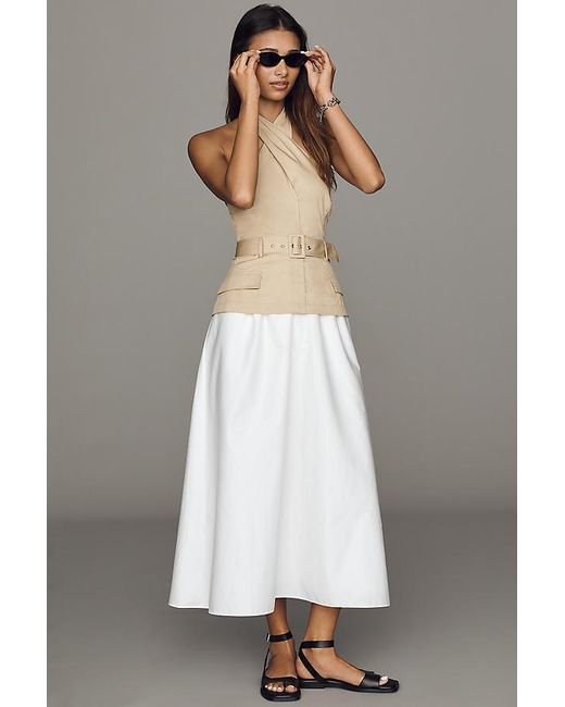 Astr Gray Aleda Twofer Halter Belted Midi Dress