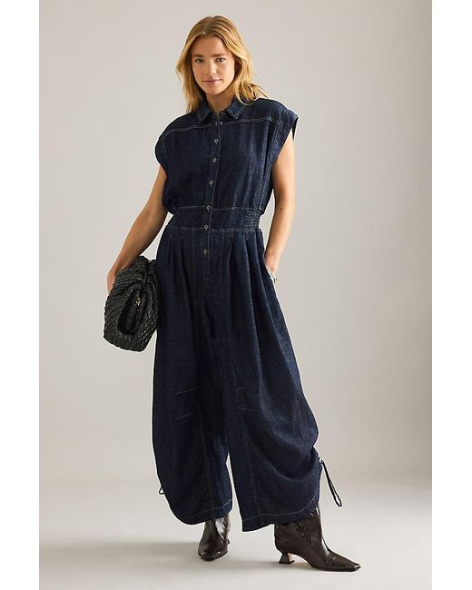By Anthropologie Blue Denim Balloon Jumpsuit