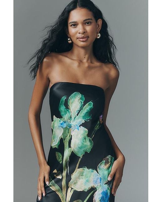 By Anthropologie Black The Fleur Strapless Satin Maxi Slip Dress