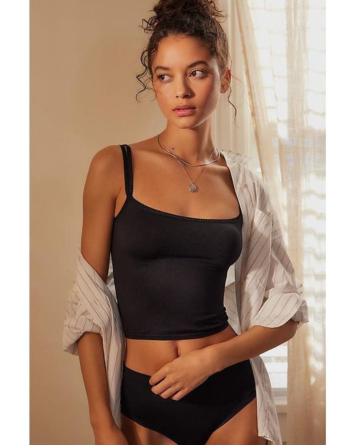 By Anthropologie Black The Honey Seamless Ribbed Two-Strap Tank Top