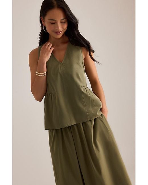 SELECTED Green Sleeveless V-Neck Peplum Top