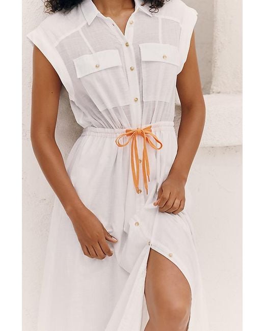 Celandine Natural Tie-Waist Maxi Shirt Dress