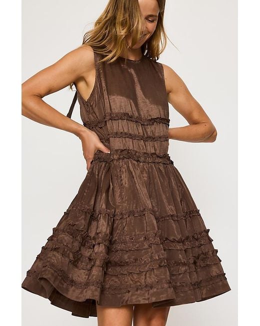 Damson Madder Brown Reed Ruffle Sheer Midi Dress