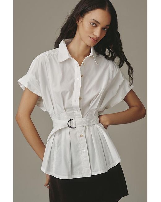 Pilcro White The Bobbie Short Sleeve Belted Buttondown Shirt
