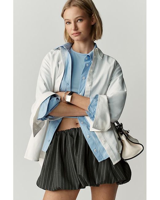 Maeve Gray Long-Sleeve Oversized Buttondown Shirt