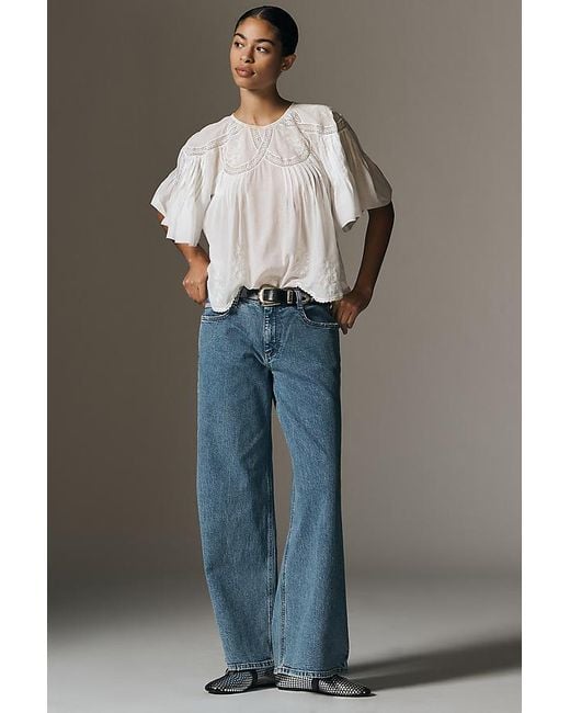 Pilcro Gray Low-Rise Wide-Leg Jeans