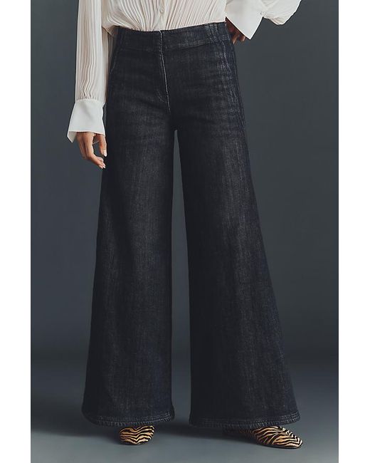 Maeve Black Scallop High-Rise Wide-Leg Jeans